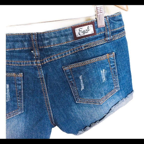 EARL JEAN Blue Distressed Jean Shorts With Pockets Denim Blue Size 9 - Picture 6 of 9